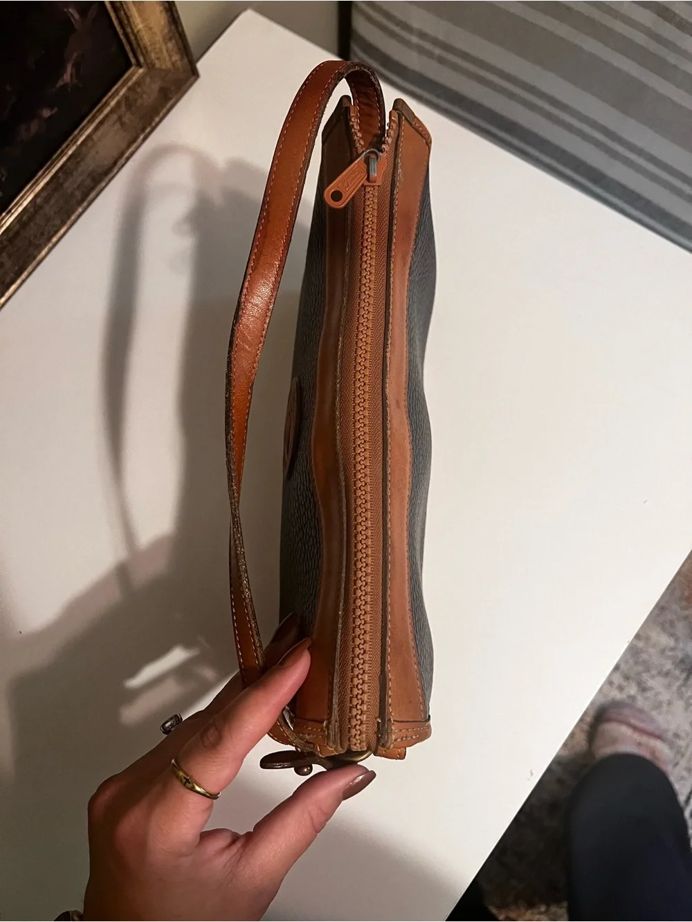 Dooney & Bourke Black and Brown Pebbled Leather Messenger Bag